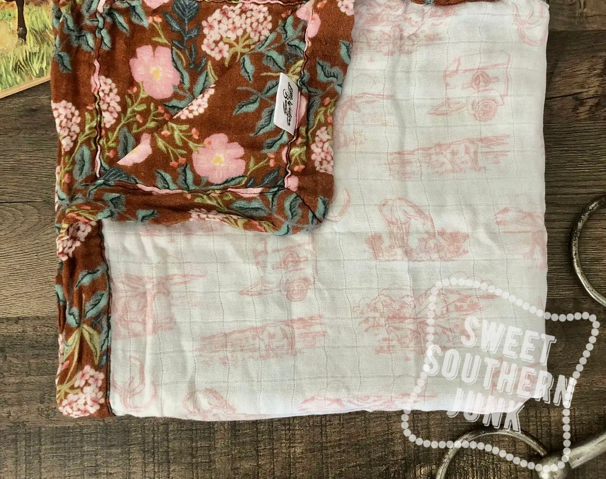 Toile Floral Horse Print Muslin Blanket