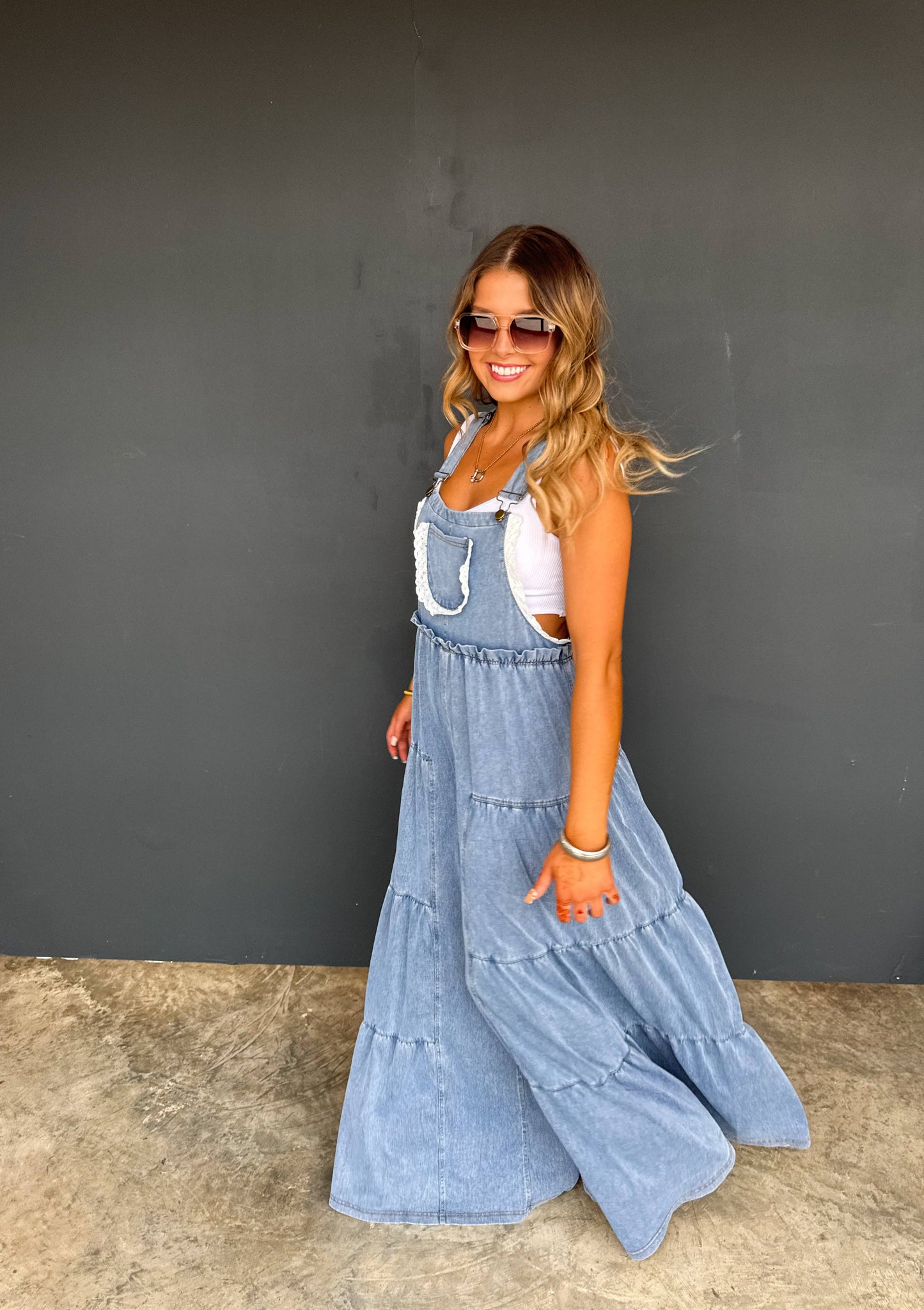 BOHO & LACE DENIM OVERALLS: L/XL