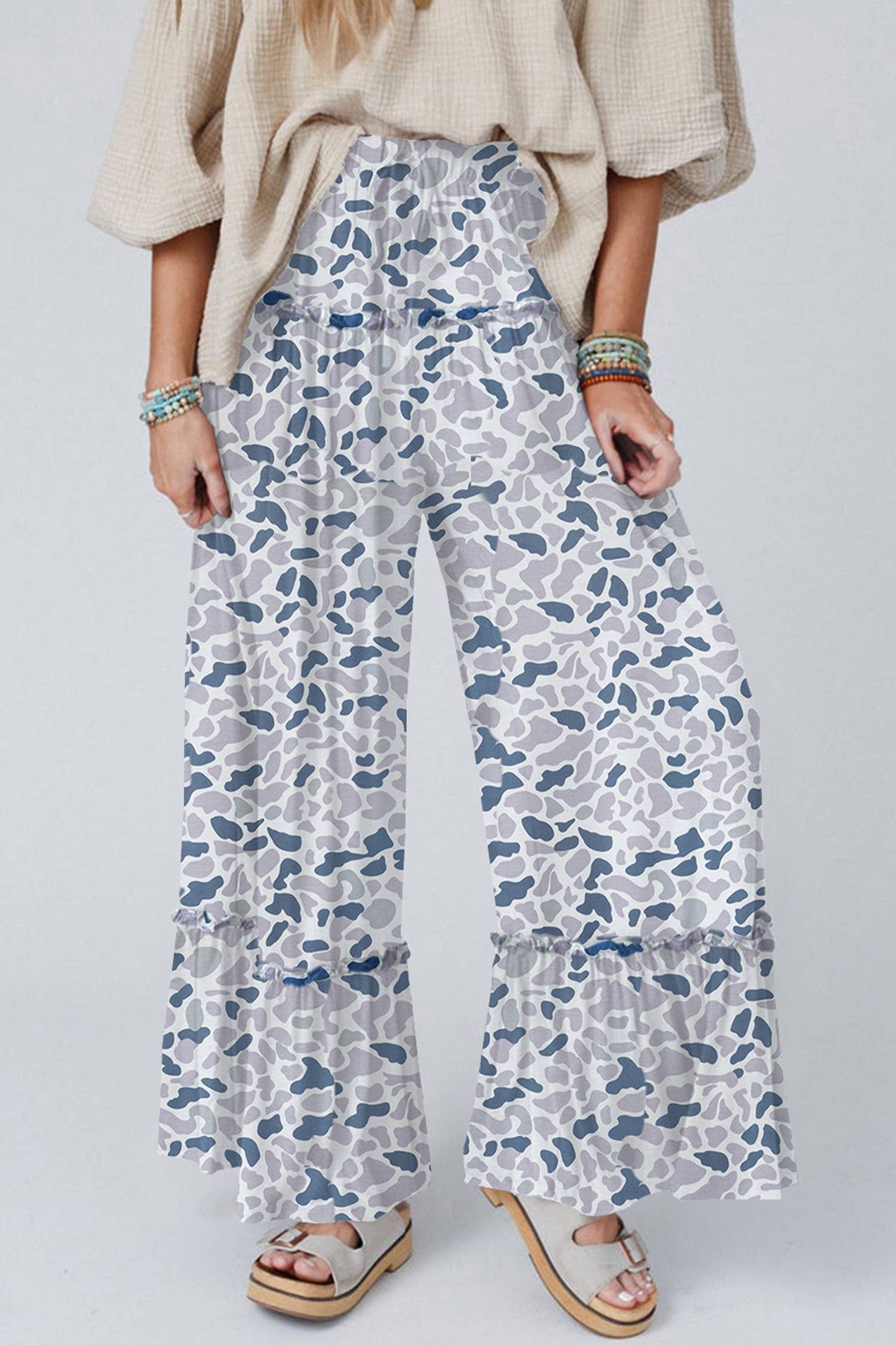 LDC Camo Print Wide Leg Casual Pants: Multicolour / XL