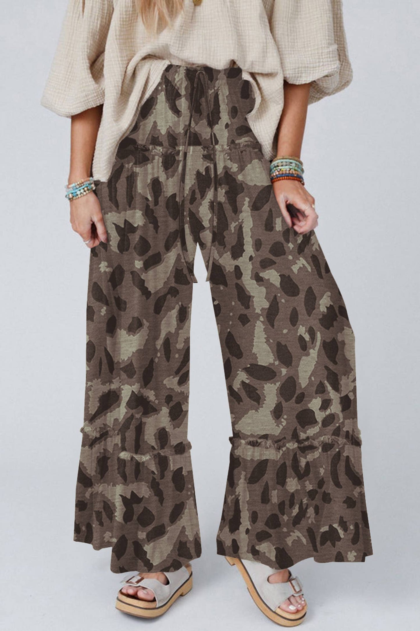 LDC Camo Print Wide Leg Casual Pants: Multicolour / XL