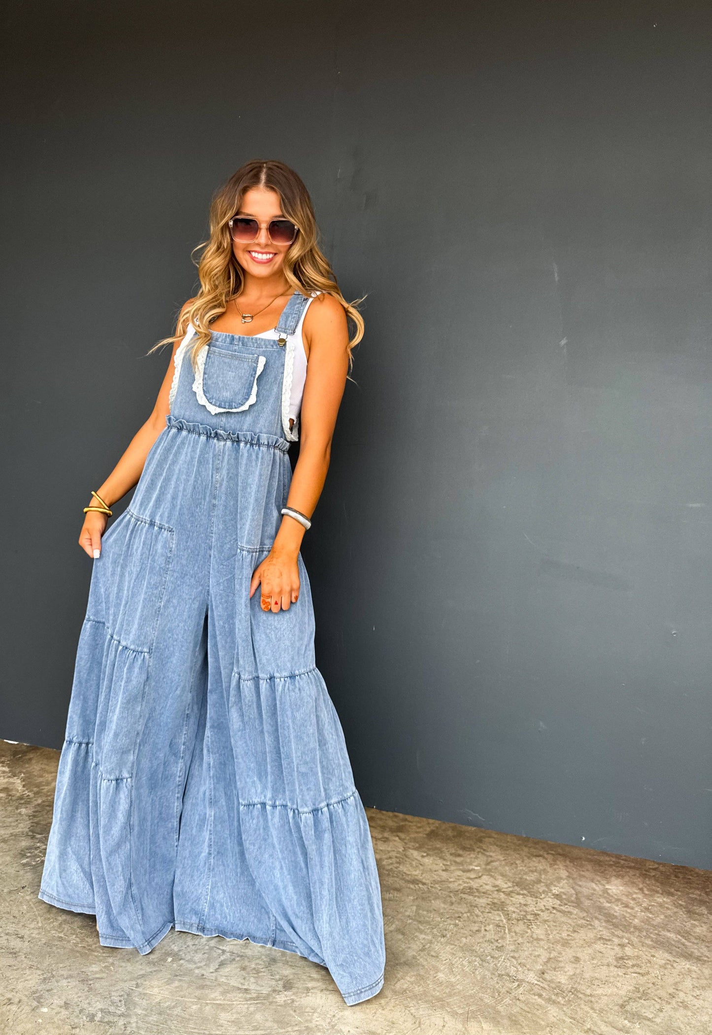 BOHO & LACE DENIM OVERALLS: L/XL