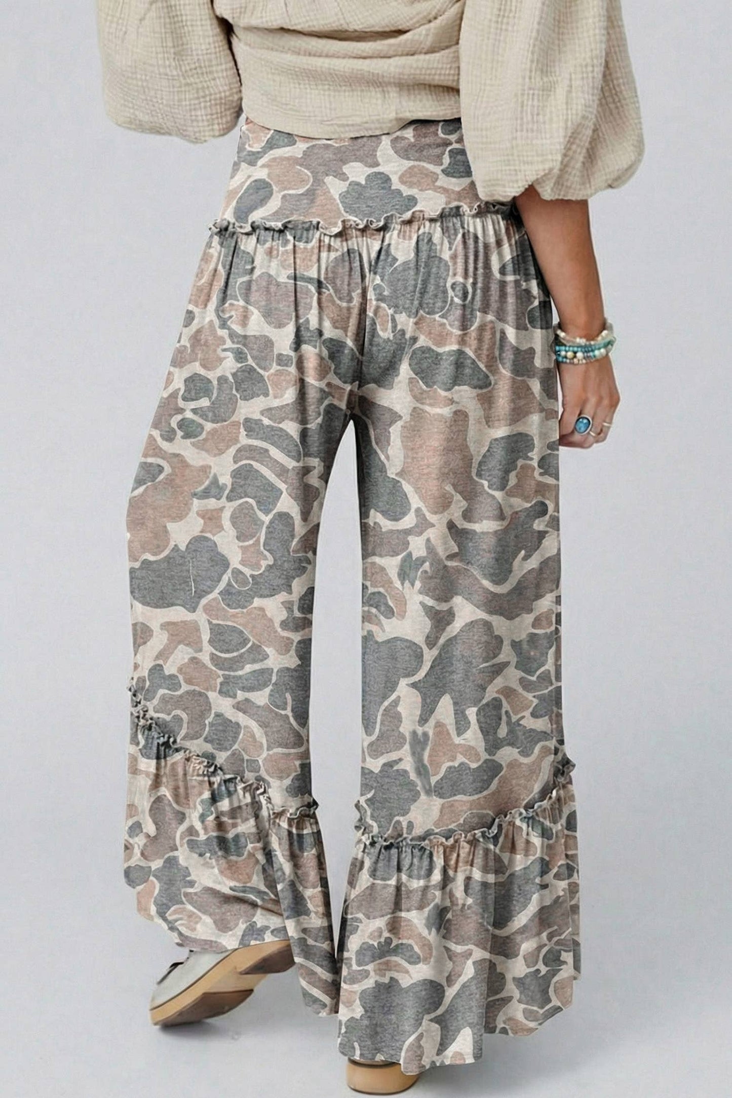 LDC Camo Print Wide Leg Casual Pants: Multicolour / M