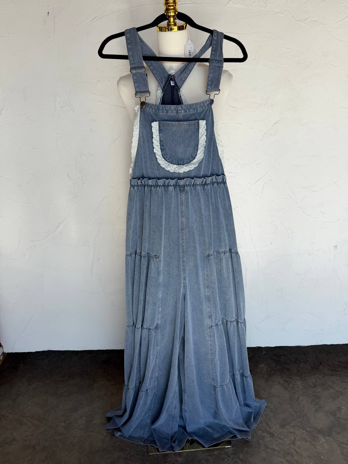 BOHO & LACE DENIM OVERALLS: S/M
