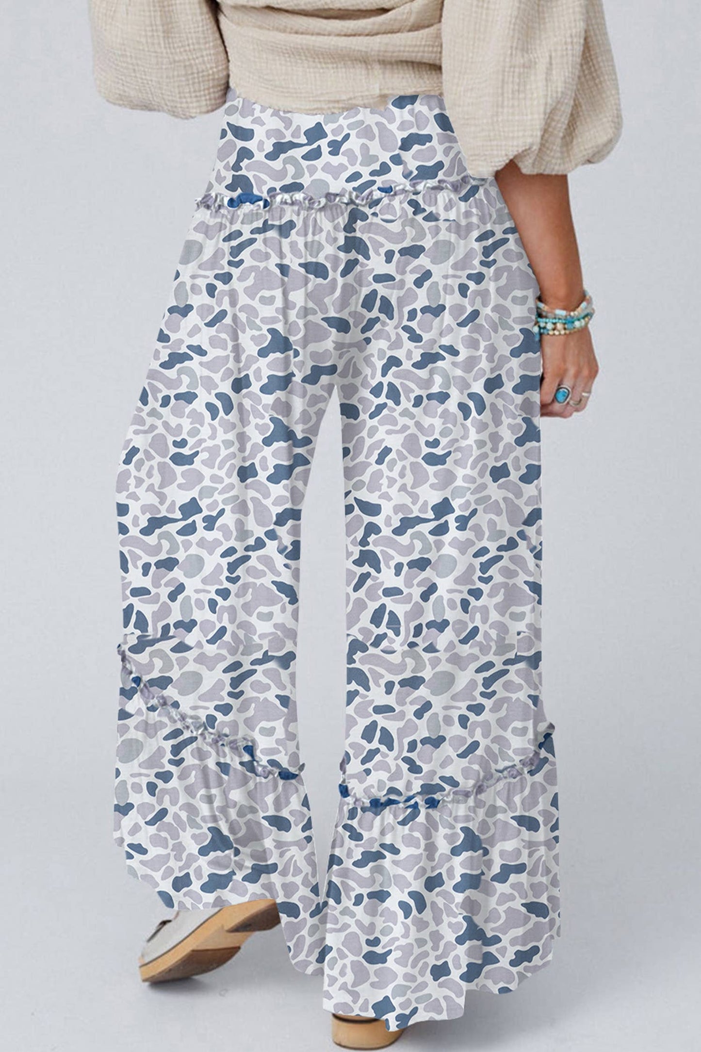 LDC Camo Print Wide Leg Casual Pants: Multicolour / S
