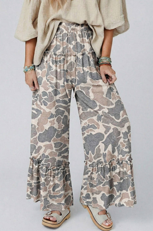 LDC Camo Print Wide Leg Casual Pants: Multicolour / M