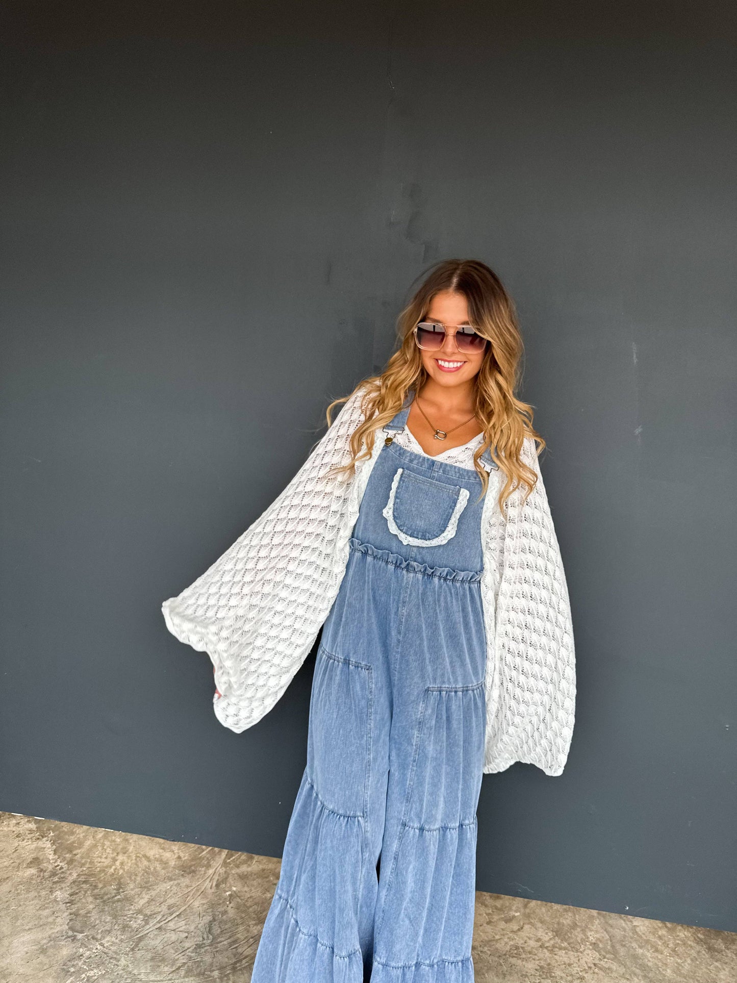 BOHO & LACE DENIM OVERALLS: S/M